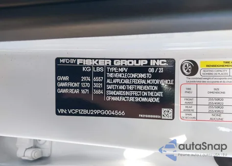 2023 Fisker Ocean One from USA, damaged, VIN VCF1ZBU29PG004566